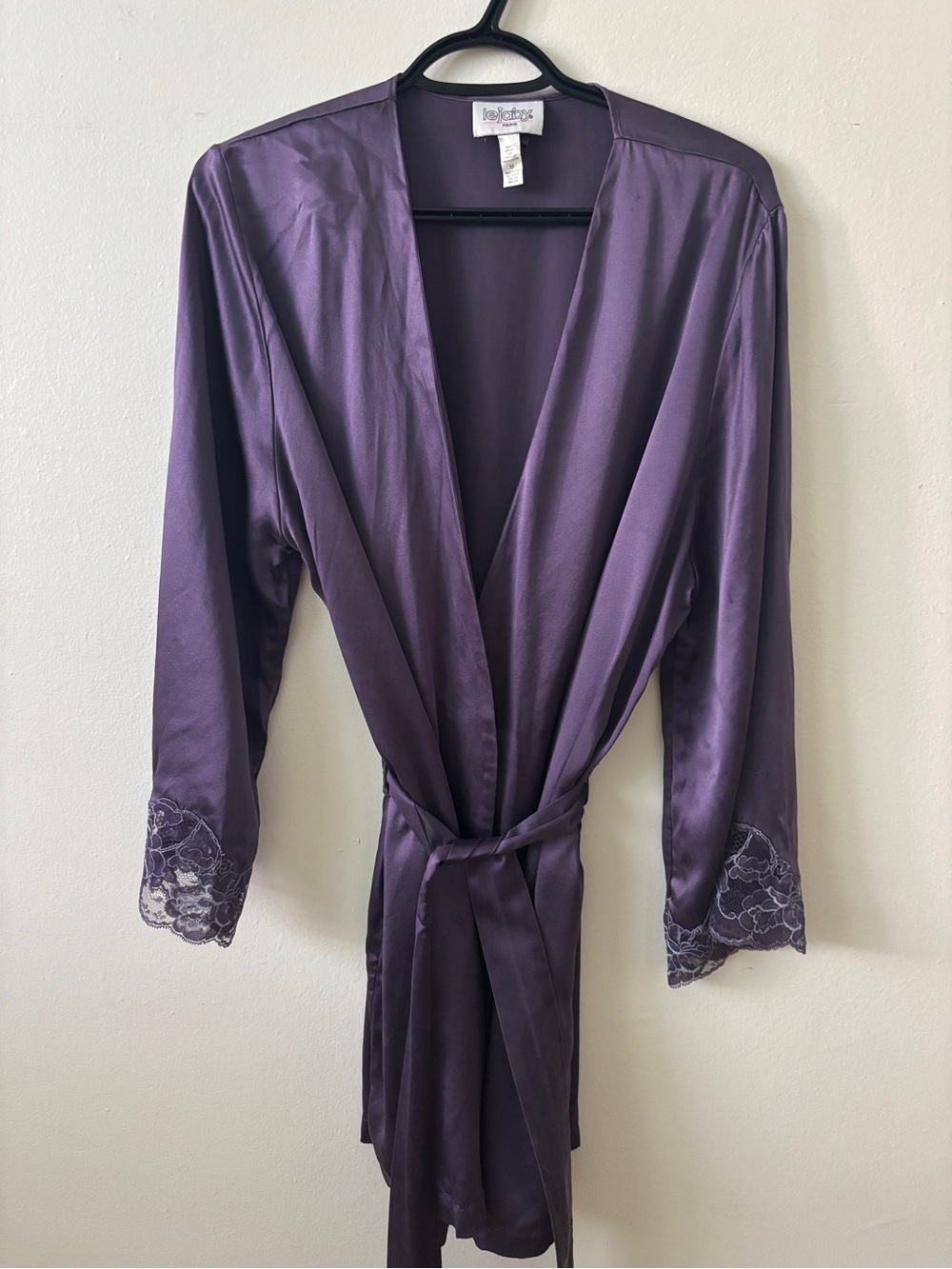 Silk Lace-Trim Robe in Deep Plum by Rene Rofe
